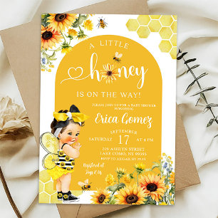 Invitación Ducha de bebé abeja miel niña mexicana girasol