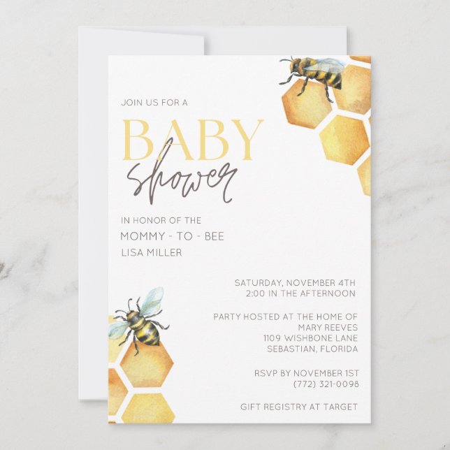 Invitación Ducha de Bebé Abejorro (Anverso)