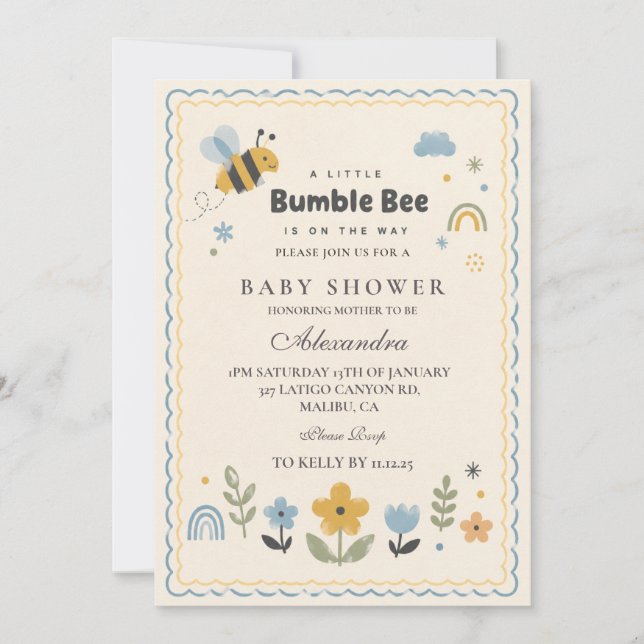 Invitación Ducha de Bebé Abejorro Juguetón (Anverso)
