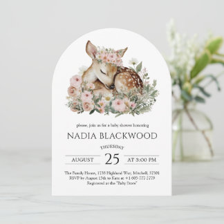 Invitación Ducha de Bebé Acuarela Ciervo Durmiente Floral