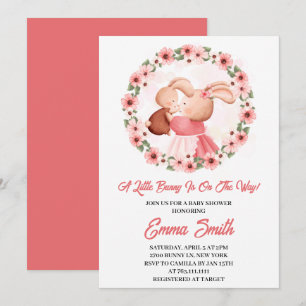 Invitación Ducha de Bebé Acuarela Floral de Conejito Pequeño