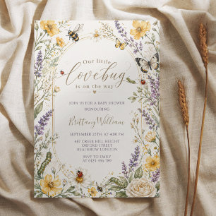 Invitación Ducha de bebé acuarela flores silvestres insectos