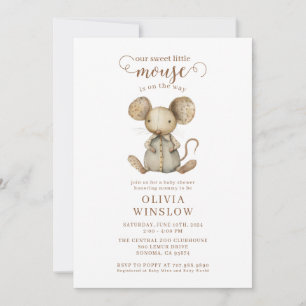 Invitación Ducha de Bebé Acuarela Ratón Pequeño