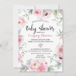 Invitación Ducha de Bebé Acuarela Rosas Flores Rosadas
