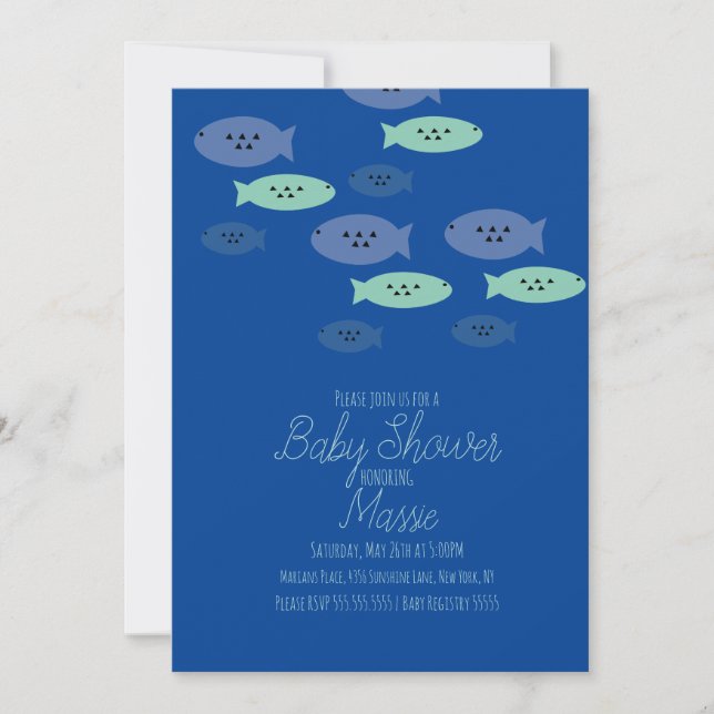 Invitación Ducha de Bebé Acuario de Peces Azul   (Anverso)