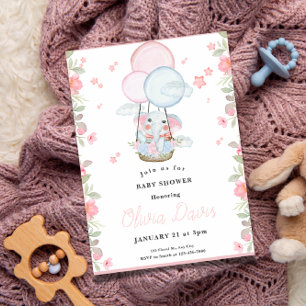 Invitación ducha de bebé adorable de tema rosa y azul