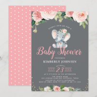 Ducha de bebé adorable elefante rosa floral