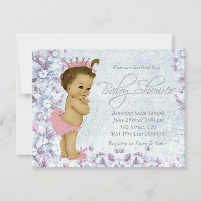 Invitación Ducha de Bebé Adorable Rosa y Morado (Anverso)