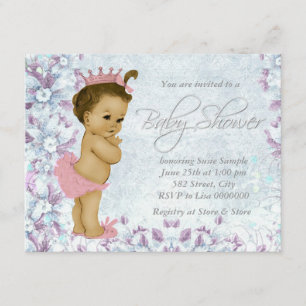 Invitación Ducha de Bebé Adorable Rosa y Morado