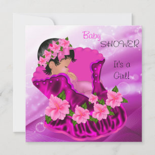 Invitación Ducha de Bebé Africana Americana Rosa Floral Cirue