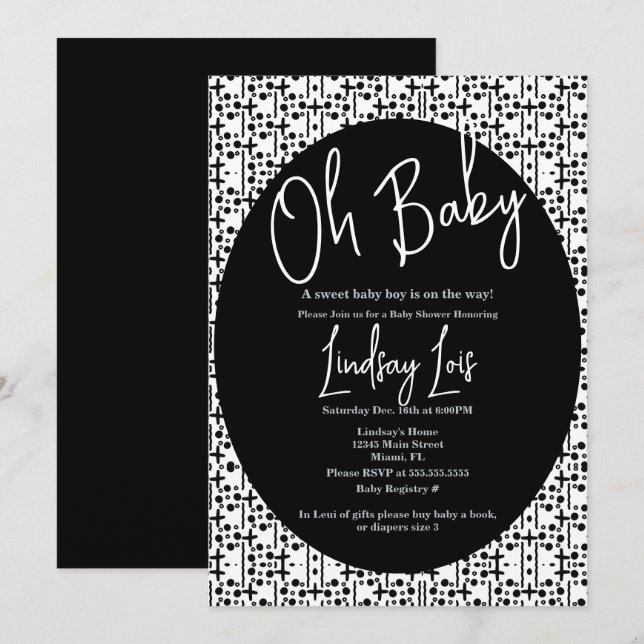 Invitación Ducha de bebé africano moderna en blanco y negro (Anverso / Reverso)