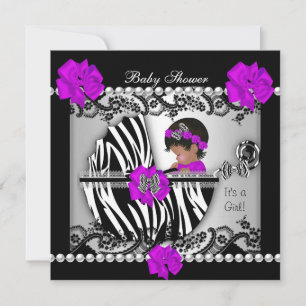 Invitación Ducha de bebé afroamericana niña bebé cebra linda