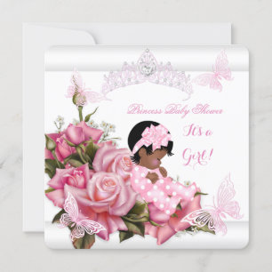 Invitación Ducha de bebé afroamericana niña mariposa rosa W