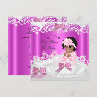 Invitación Ducha de bebé afroamericana niña rosa en taza de t