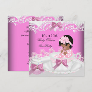 Invitación Ducha de bebé afroamericana niña rosa taza de té