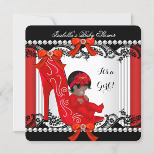 Invitación Ducha de bebé afroamericana niña zapato rojo