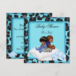 Invitación Ducha de bebé afroamericano niño animal oso