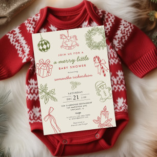 Invitación Ducha de bebé alegre caprichosa dibujada a mano