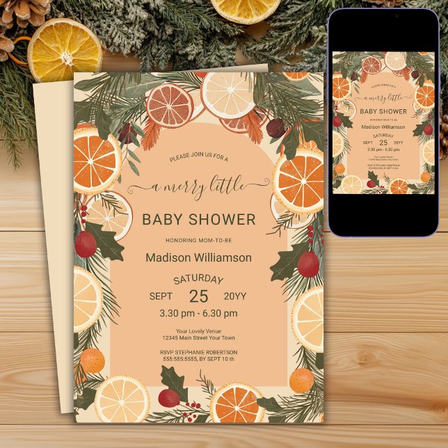 Invitación Ducha de bebé alegre con cítricos secos modernos (Subido por el creador)