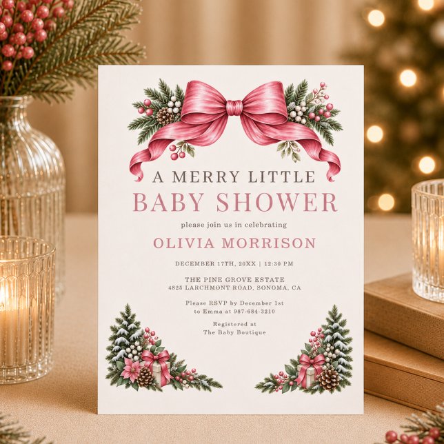 Invitación Ducha de Bebé Alegre con Lazo Rosa (Subido por el creador)