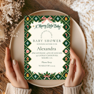 Invitación Ducha de Bebé Alegre Oro Verde