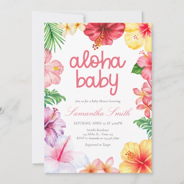 Invitación Ducha de Bebé Aloha (Anverso)