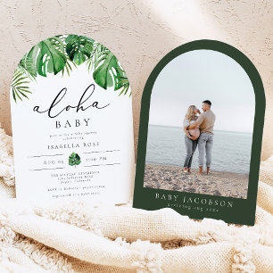 Invitación Ducha de bebé Aloha con hojas de palma tropicales