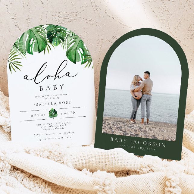 Invitación Ducha de bebé Aloha con hojas de palma tropicales  (Subido por el creador)