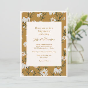 Invitación Ducha de Bebé Amarillo Boho Rústico Floral Daisies
