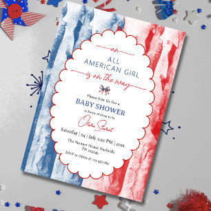 Invitación Ducha de Bebé Americana del 4 de Julio para Niña
