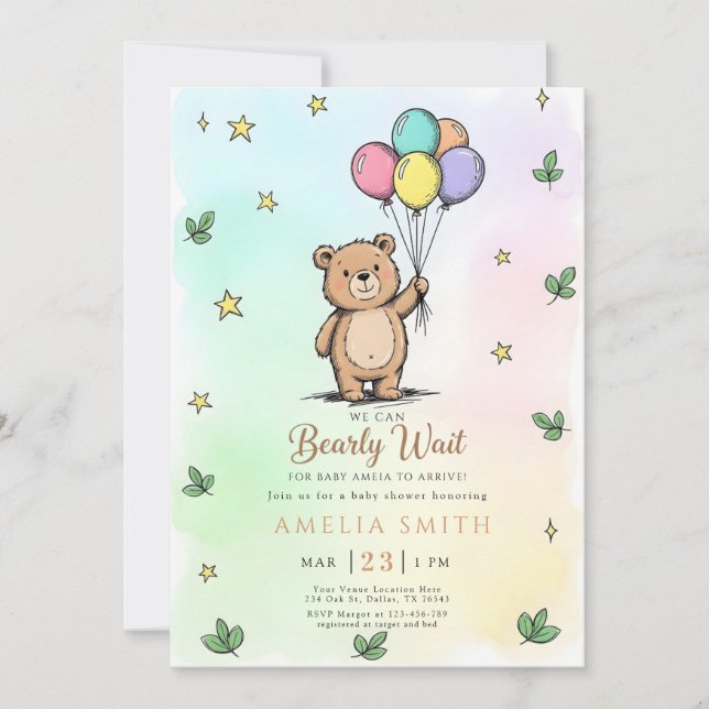 Invitación Ducha de bebé amigable con osito de peluche modern (Anverso)