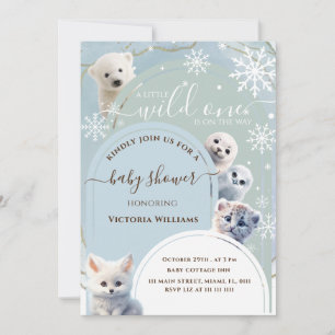 Invitación Ducha de Bebé Animal Ártico Invierno Nieve