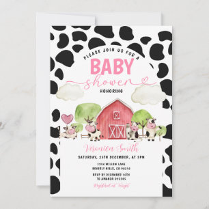 Invitación Ducha de bebé Animales de granja Cute Cow Moo Red 