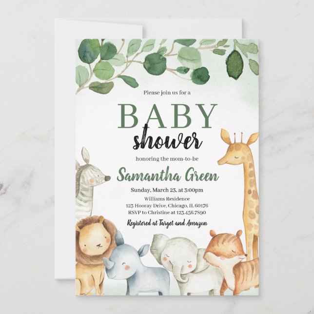 Invitación Ducha de Bebé Animales de Safari (Anverso)