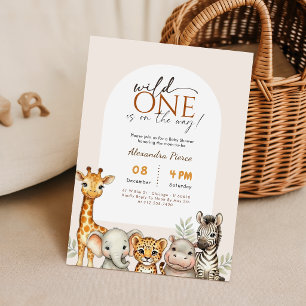 Invitación Ducha de Bebé Animales Safari Moderno Salvaje