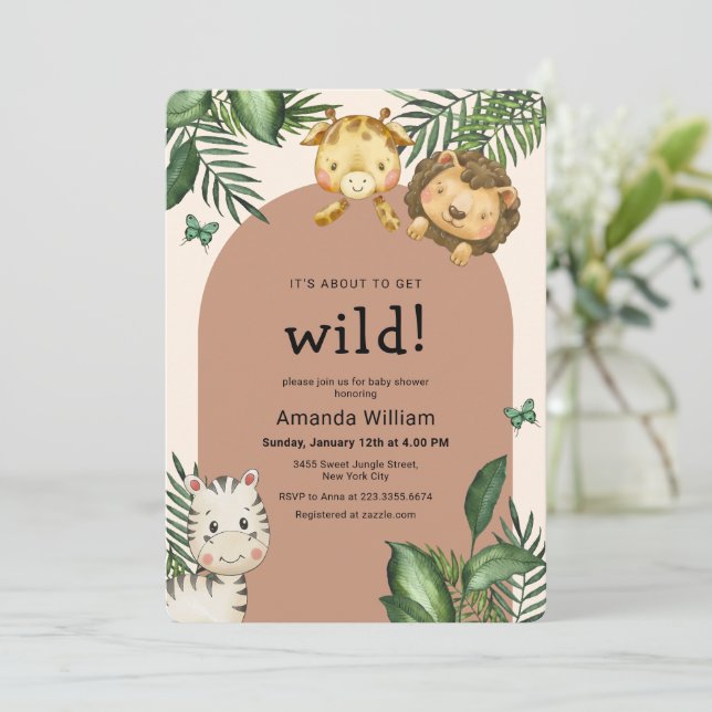 Invitación Ducha de Bebé Animales Salvajes Arco Boho Neutral  (Anverso de pie)