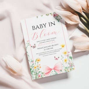 Invitación Ducha de Bebé Antigua con Lazo Bebé en Flor Maripo