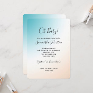 Invitación Ducha de Bebé Aqua Melocotón Blanco Ombre