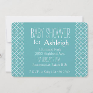 Invitación Ducha de bebé Aqua White Quatrefoil
