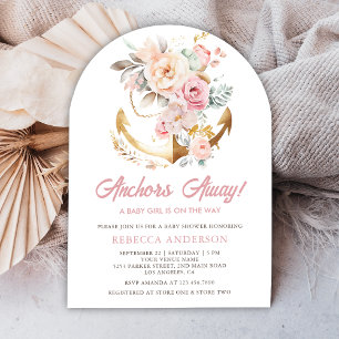 Invitación Ducha de Bebé Arco de Niña Floral Boho Ancla Náuti