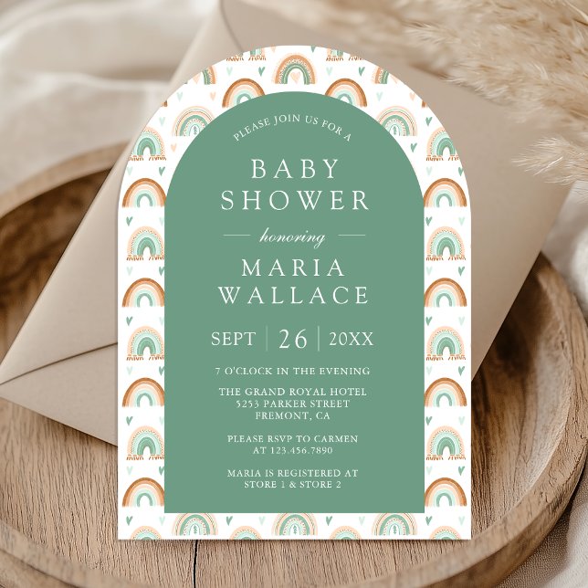 Invitación Ducha de Bebé Arco Verde Menta Boho Arcoiris (Subido por el creador)