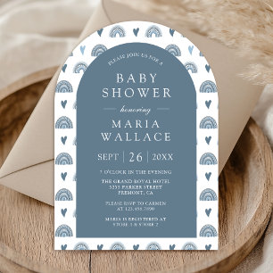 Invitación Ducha de bebé Arcoíris Boho Azul Polvoriento
