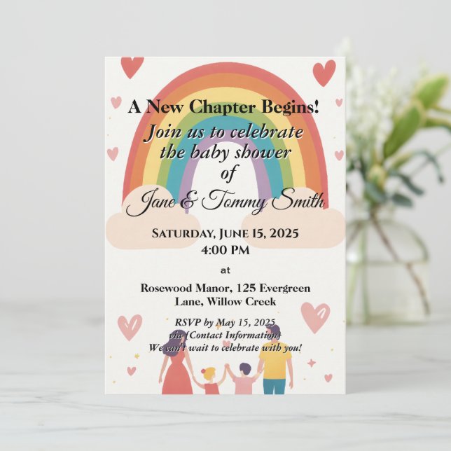 Invitación Ducha de bebé arcoíris de adopción (Anverso de pie)