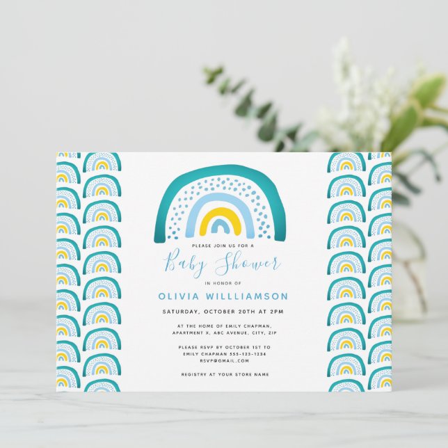 Invitación Ducha de bebé arcoíris moderna (Anverso de pie)