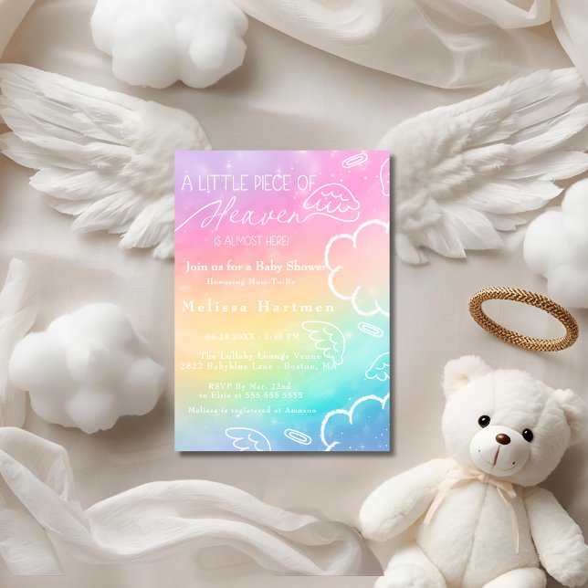 Invitación Ducha de bebé Arcoíris Pedacito del Cielo (Little Piece of Heaven Rainbow baby shower Invitation)