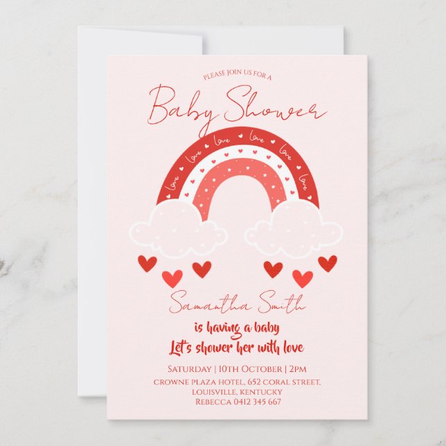 Invitación Ducha de bebé Arcoíris rojo (Anverso)