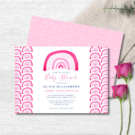 Invitación Ducha de Bebé Arcoíris Rosa Moderna