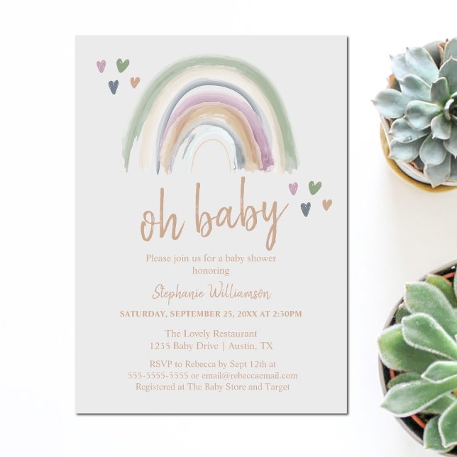 Invitación Ducha de bebé arcoíris suave boho (Subido por el creador)