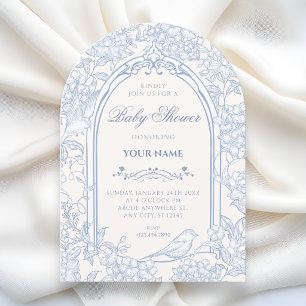 Invitación Ducha de bebé artística de pájaro floral blanco az