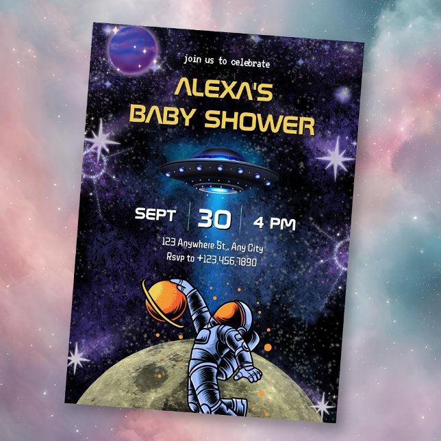 Invitación Ducha de bebé astronauta de la luna de la galaxia (Subido por el creador)